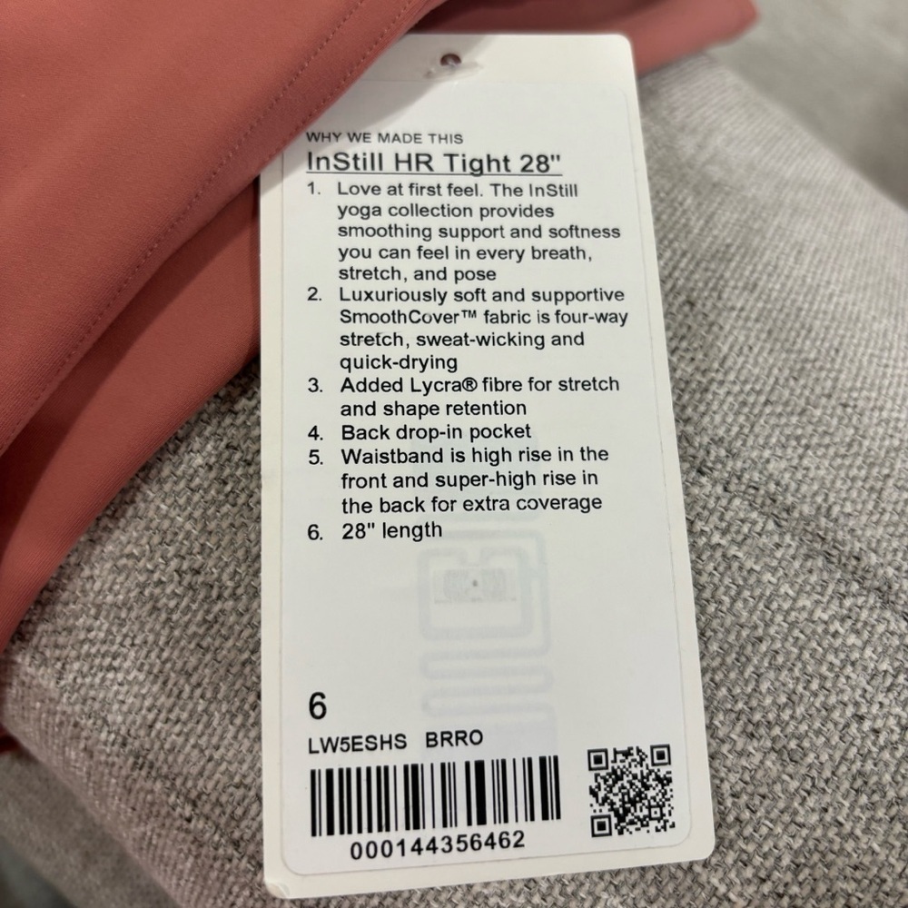 NWT Lululemon InStill HR Tight Leggings In Brier Rose 28" Size 6 - Picture 6 of 6